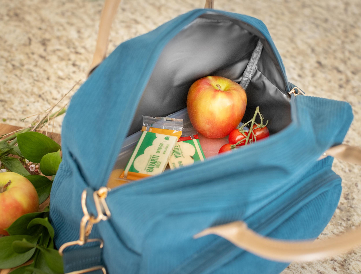 Custom corduroy lunch bag, a personalized gift for mom, women's insulated cooler bag