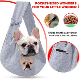 Personalisierter grauer Hundetragetuch für kleine Hunde - Benutzerdefinierter bestickter Haustiertragetuch - Individuelle freihändige Doogie Sling Brusttasche