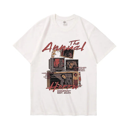 New Arrivals Short sleeve t-shirt 230g heavyweight cotton retro style TV graphic Unisex