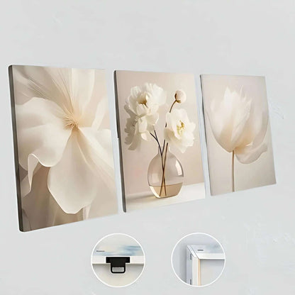 Triple Delight: Beige Floral 2D Printed Framed Art - Ideal for Every Room & a Perfect Gift!
