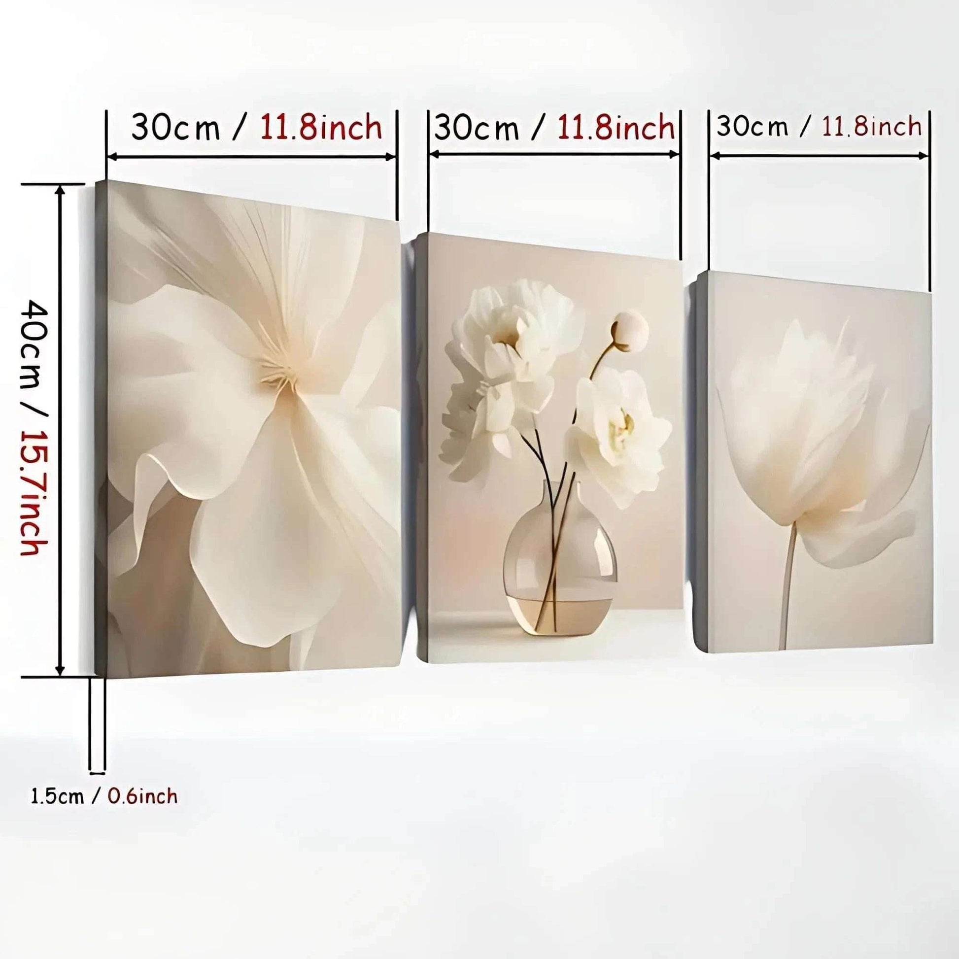 Triple Delight: Beige Floral 2D Printed Framed Art - Ideal for Every Room & a Perfect Gift!