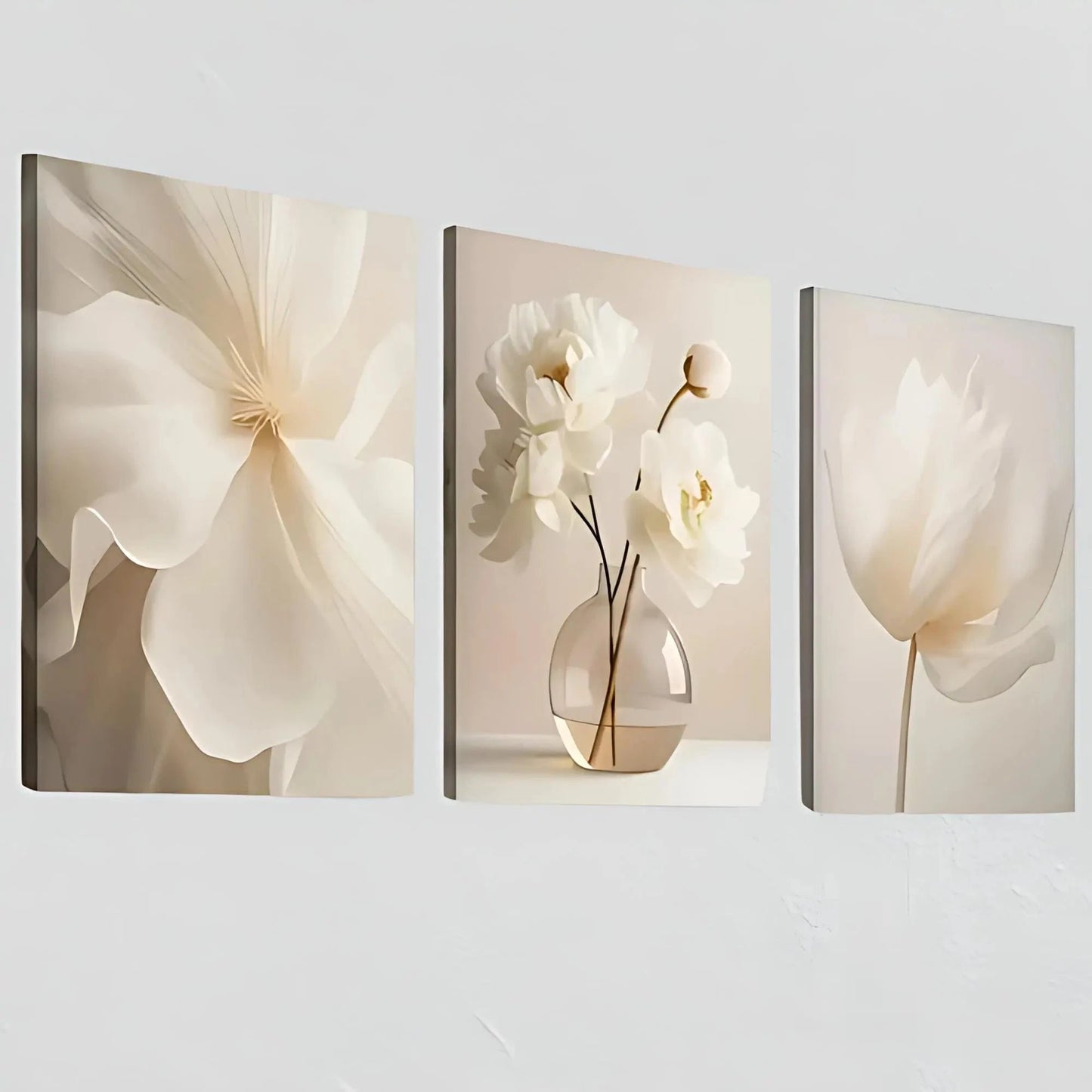 Triple Delight: Beige Floral 2D Printed Framed Art - Ideal for Every Room & a Perfect Gift!