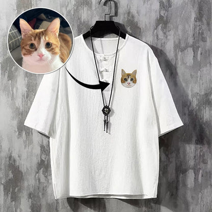Sommer dünnes, lockeres, besticktes Leinen-Boutique-Kurzarm-T-Shirt