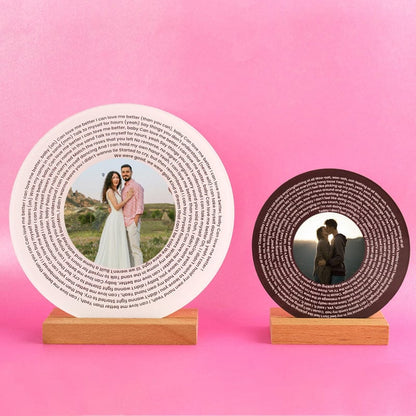 Personalisiertes Musikfoto mit Liedtexten, Kreis-Plakette, Acrylrahmen, Geschenk zum Valentinstag