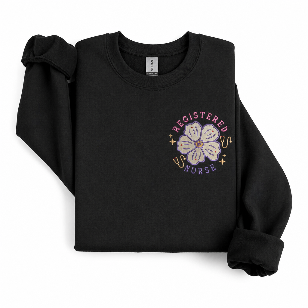 Embroidered Floral Registered Nurse Sweatshirt | Nursing Gift