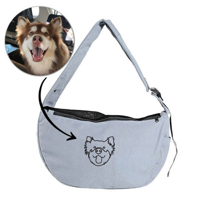 Personalisierter grauer Hundetragetuch für kleine Hunde - Benutzerdefinierter bestickter Haustiertragetuch - Individuelle freihändige Doogie Sling Brusttasche