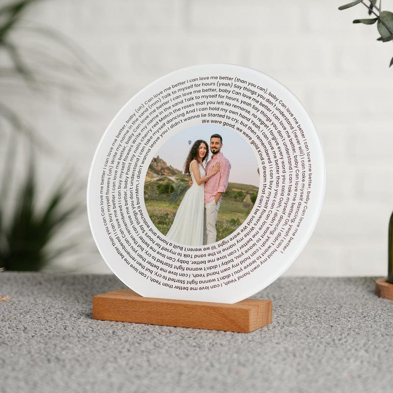 Personalisiertes Musikfoto mit Liedtexten, Kreis-Plakette, Acrylrahmen, Geschenk zum Valentinstag