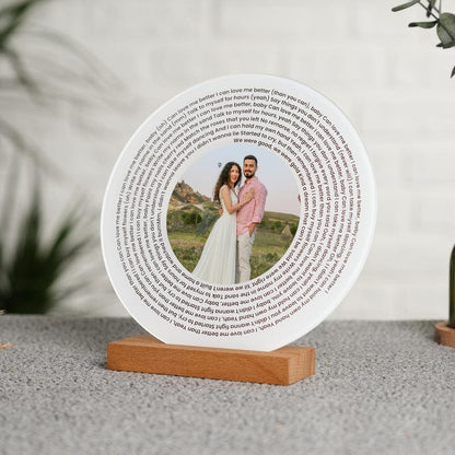 Personalisiertes Musikfoto mit Liedtexten, Kreis-Plakette, Acrylrahmen, Geschenk zum Valentinstag