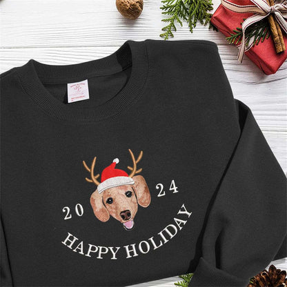 Embroidered Pet Christmas Hat Sweatshirt | Comfortable T-Shirt and Hoodie | Unique Personalized Design to Showcase You and Your Pet's Holiday Spirit  new