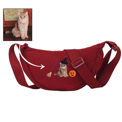 Mystichot Custom Embroidered Pet Portrait Organic Canvas Crossbody Backpack