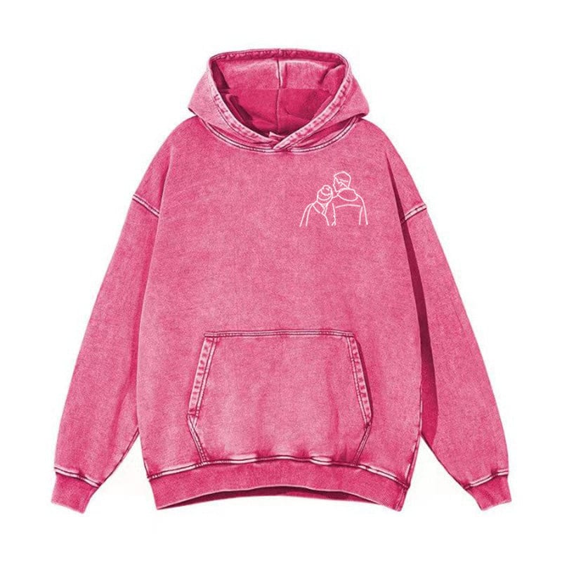 Washed hoodie Portrait embroider music player Couple family gift
