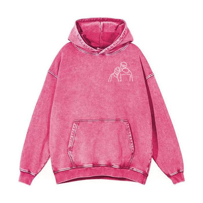 Washed hoodie Portrait embroider music player Couple family gift