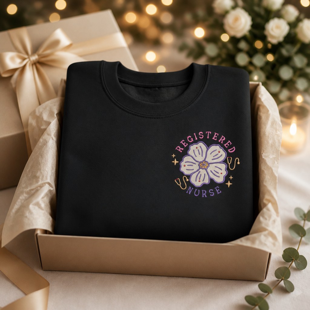 Embroidered Floral Registered Nurse Sweatshirt | Nursing Gift