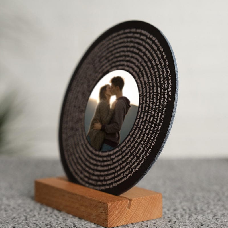 Personalisiertes Musikfoto mit Liedtexten, Kreis-Plakette, Acrylrahmen, Geschenk zum Valentinstag