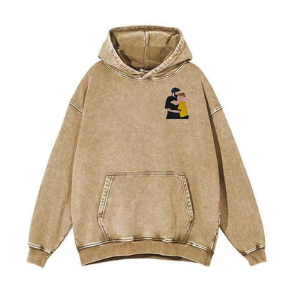 Washed hoodie Portrait embroider music player Couple family gift