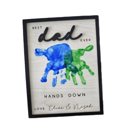 Best Dad Ever Personalized Wooden Sign - Laser Engraved Handprint Design with Custom Message | Fathers Day Handmade Gift