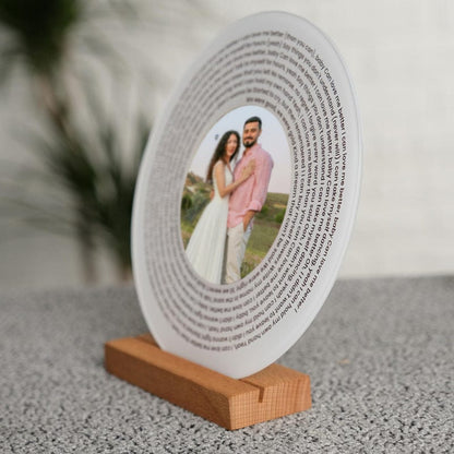 Personalisiertes Musikfoto mit Liedtexten, Kreis-Plakette, Acrylrahmen, Geschenk zum Valentinstag