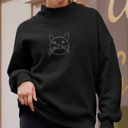 Embroidered women's sweatshirt Long sleeve high neck pullover sweatshirt casual hoodie and fleece top