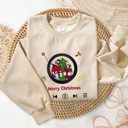 Mystichot Besticktes Sweatshirt mit Porträt eines Musikers, Geschenk für ein Paar und eine Familie 