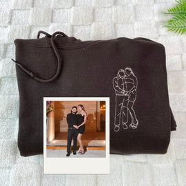 Custom Couple Portrait Hoodies - Photo to Line Art Embroidery - Personalized Matching Relationship Gift