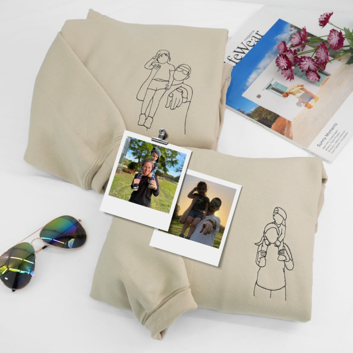 Custom Dad Hoodies - Father Photo Line Art Embroidered Sweatshirts - Perfect Father's Day Gift