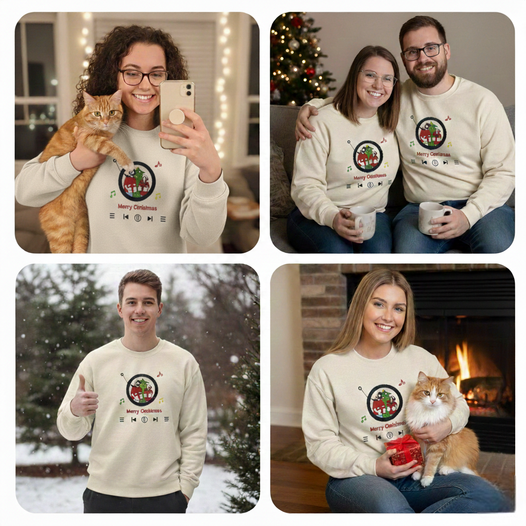 Mystichot Custom Embroidered Sweatshirt Portrait Music Player Couple Family Gift |  2025 New Arrivals