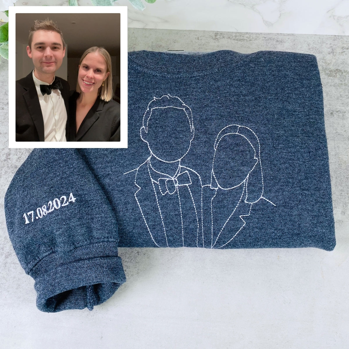 Personalized Photo Hoodies - Custom Couple Line Art Embroidery - Relationship Gift