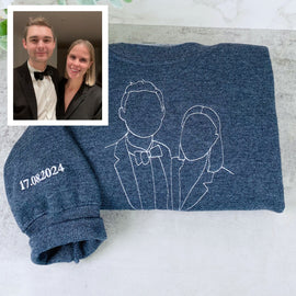 Personalized Photo Hoodies - Custom Couple Line Art Embroidery - Relationship Gift