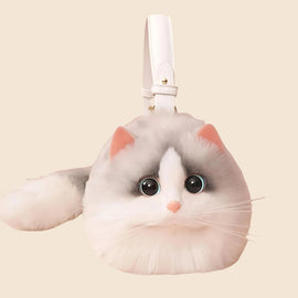 Versatile Handmade Small One-Shoulder Cat Plush Bag - Ideal for Female Messengers