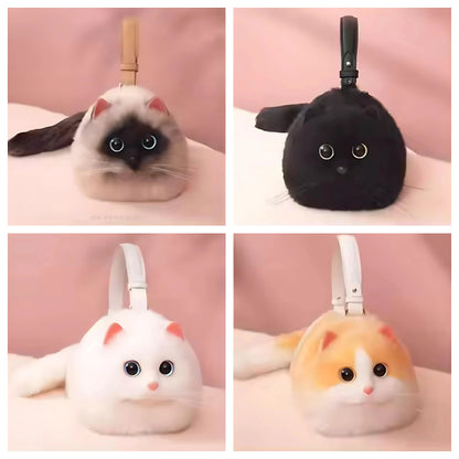 Versatile Handmade Small One-Shoulder Cat Plush Bag - Ideal for Female Messengers