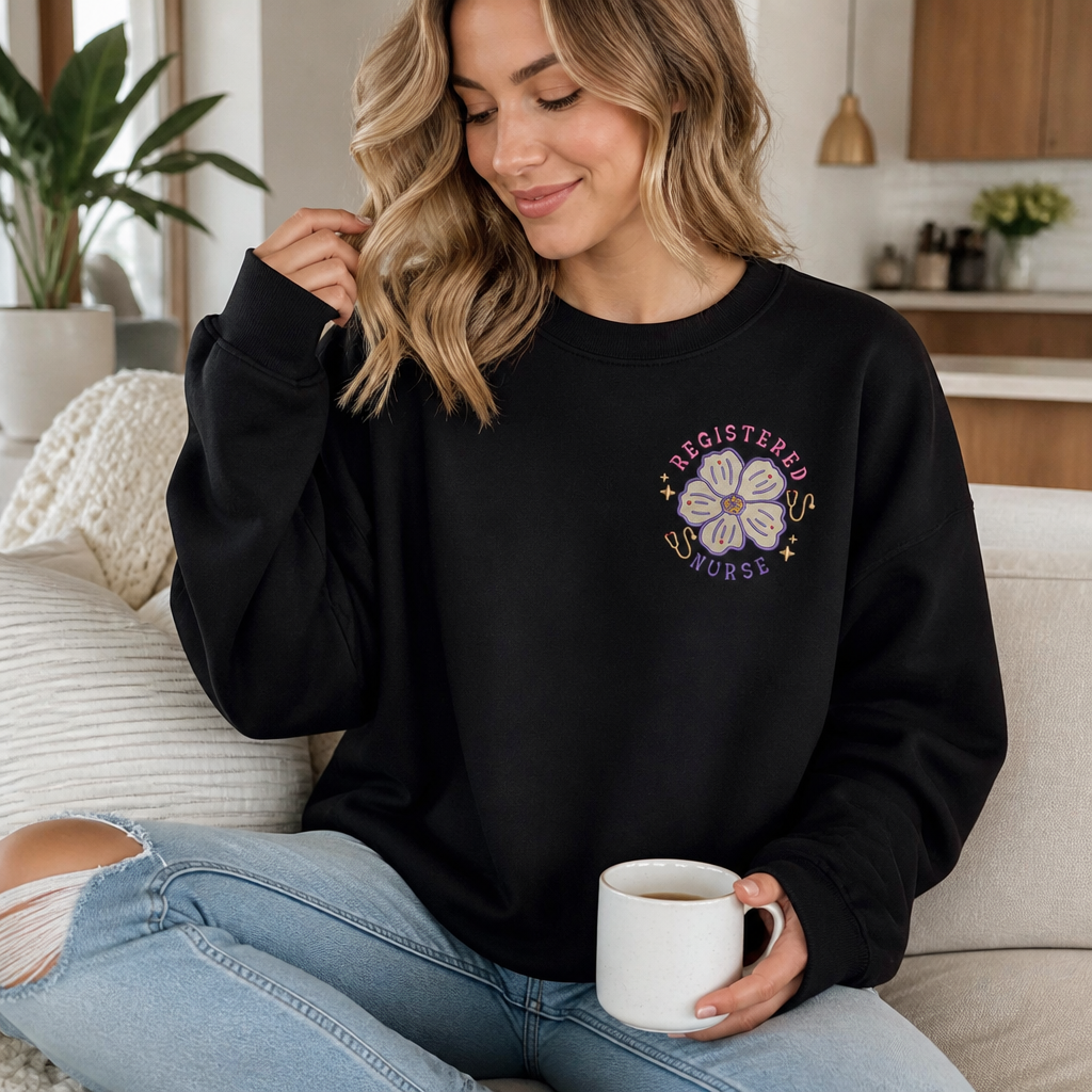 Embroidered Floral Registered Nurse Sweatshirt | Nursing Gift