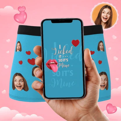 Phone animation preview shown over blue personalized boxer briefs