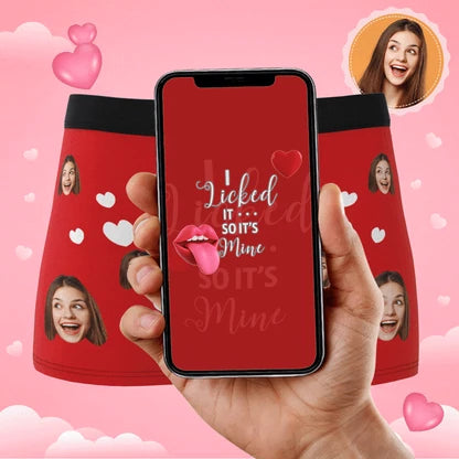 Phone animation preview shown over red personalized boxer briefs