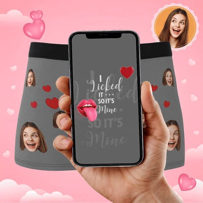 Phone animation preview shown over gray personalized boxer briefs