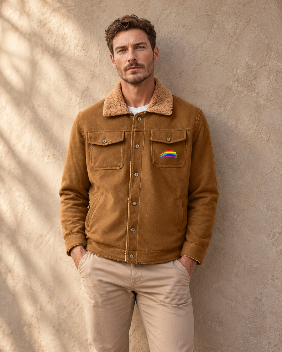 Embroidered Autumn/Winter new men's jacket with fleece-cotton cargo casual jacket men's coat