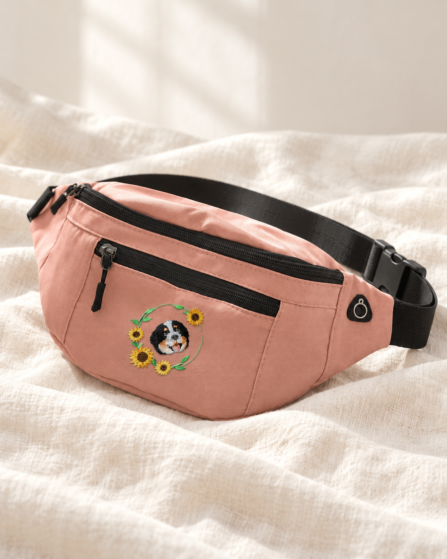 Mystichot Custom Embroidered Pet Portrait Organic Canvas Bum Bag