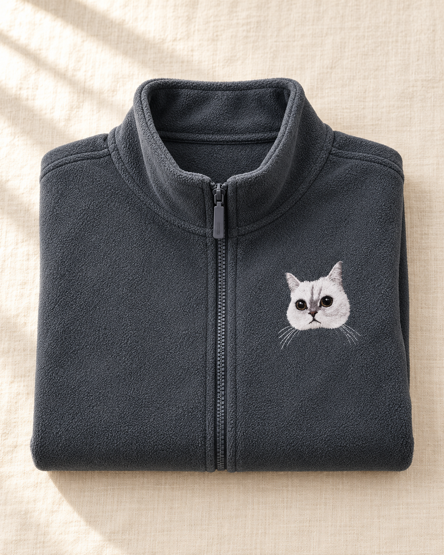 Mystichot Custom Embroidered Pet Portrait Fleece Casual Jacket - Warm Winter Gift
