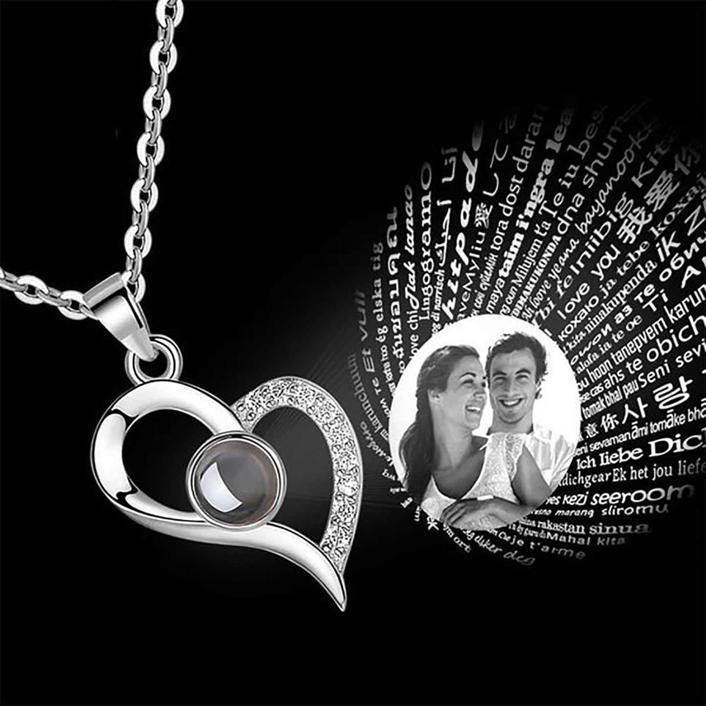 Ich liebe dich in 100 Sprachen Projektionsfoto Splitter Halskette